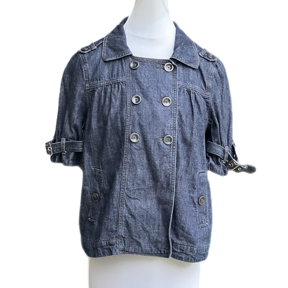 Ann Taylor Loft Denim Jean Jacket Short Sleeves LP Pettite Large Lg